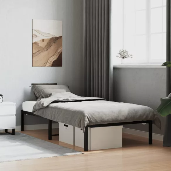 fekete fém ágykeret 90 x 200 cm