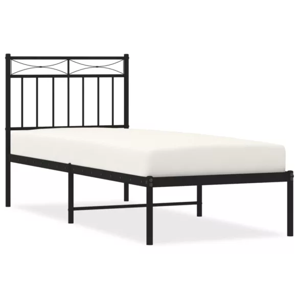 fekete fém ágykeret fejtámlával 75 x 190 cm