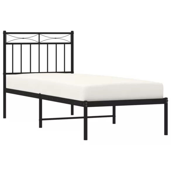 fekete fém ágykeret fejtámlával 75 x 190 cm