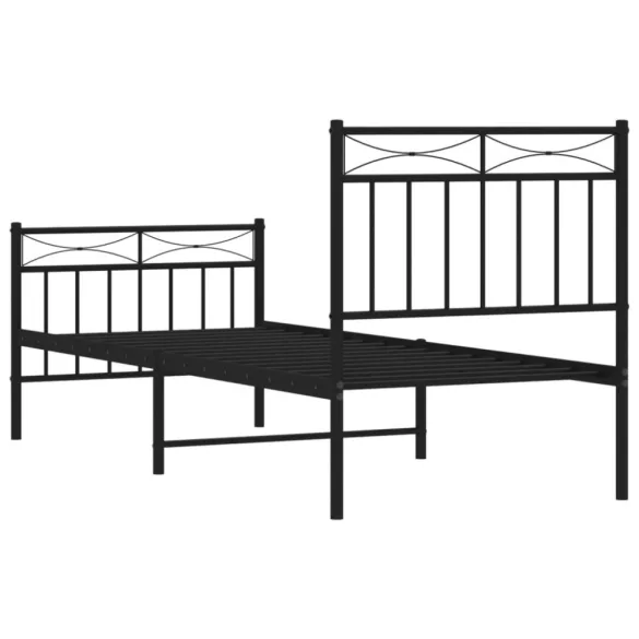 fekete fém ágykeret fej- és lábtámlával 80 x 200 cm