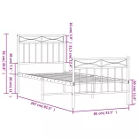 fekete fém ágykeret fej- és lábtámlával 80 x 200 cm