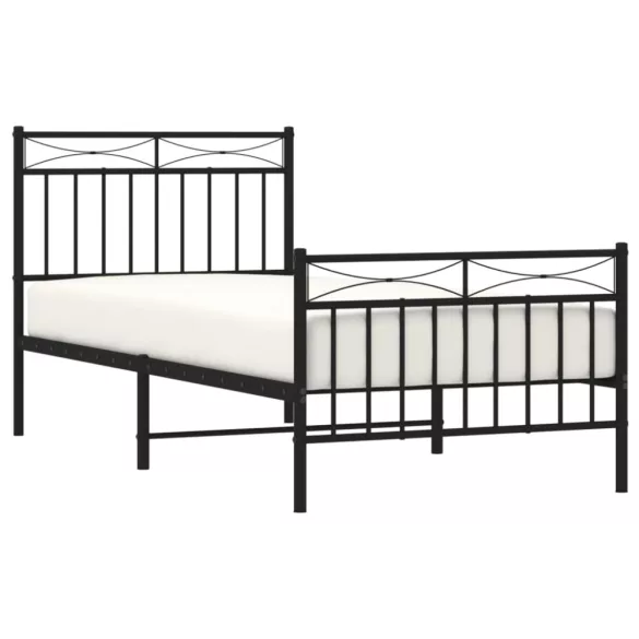 fekete fém ágykeret fej- és lábtámlával 90 x 200 cm