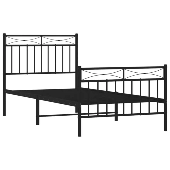 fekete fém ágykeret fej- és lábtámlával 90 x 200 cm