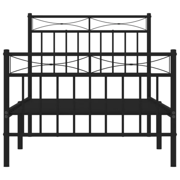 fekete fém ágykeret fej- és lábtámlával 90 x 200 cm