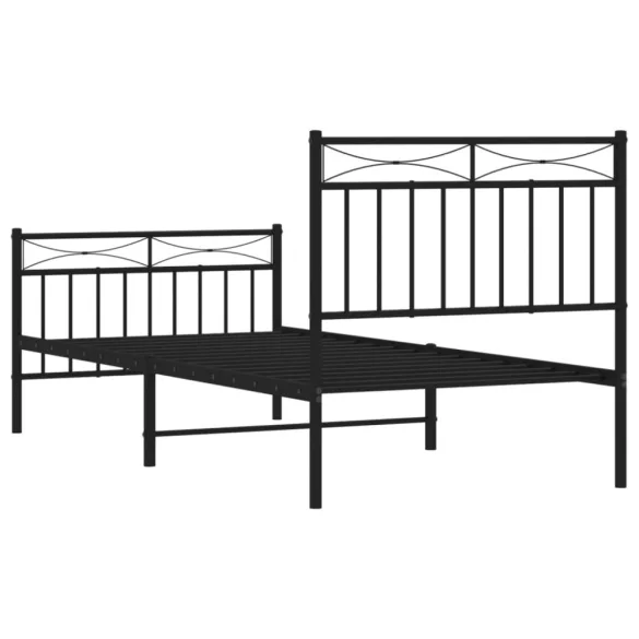 fekete fém ágykeret fej- és lábtámlával 90 x 200 cm