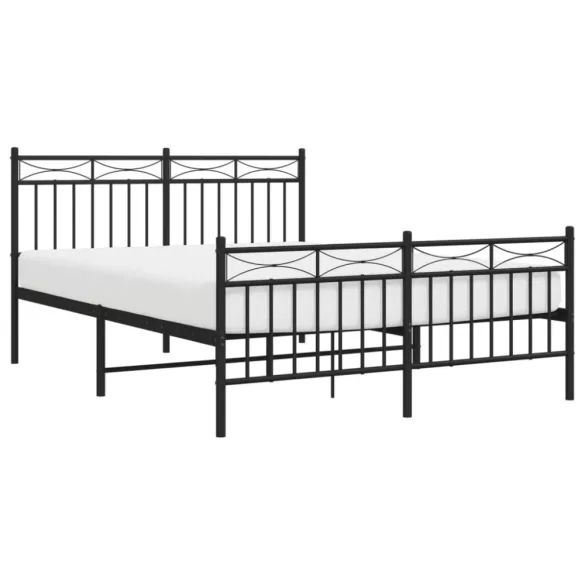 fekete fém ágykeret fej- és lábtámlával 135 x 190 cm