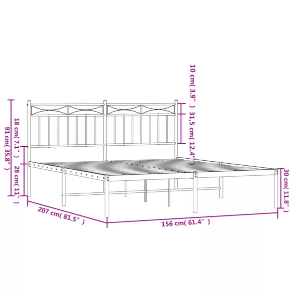 fehér fém ágykeret fejtámlával 150 x 200 cm