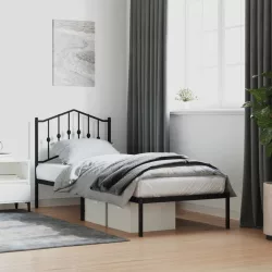 fekete fém ágykeret fejtámlával 80 x 200 cm