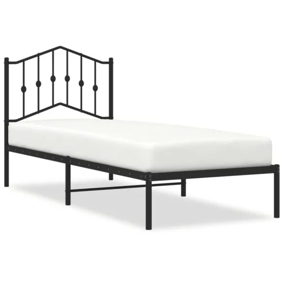 fekete fém ágykeret fejtámlával 80 x 200 cm