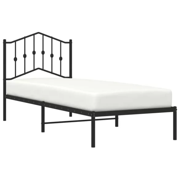 fekete fém ágykeret fejtámlával 80 x 200 cm