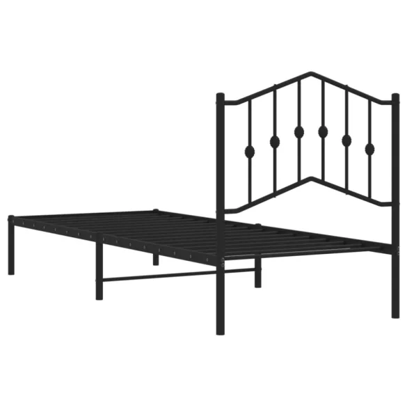 fekete fém ágykeret fejtámlával 80 x 200 cm