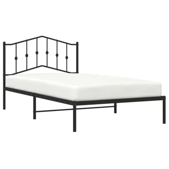 fekete fém ágykeret fejtámlával 107 x 203 cm