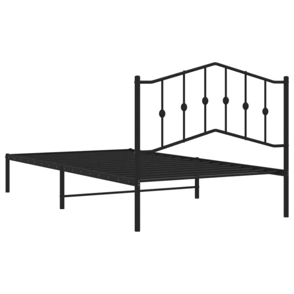 fekete fém ágykeret fejtámlával 107 x 203 cm