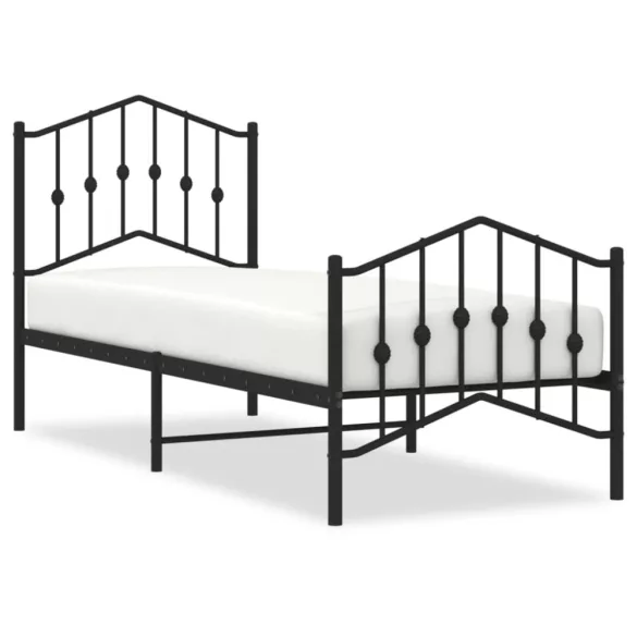 fekete fém ágykeret fej- és lábtámlával 75 x 190 cm