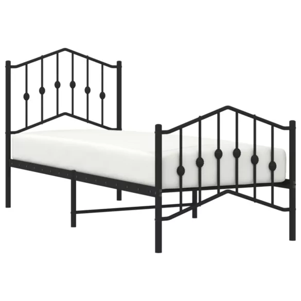 fekete fém ágykeret fej- és lábtámlával 75 x 190 cm