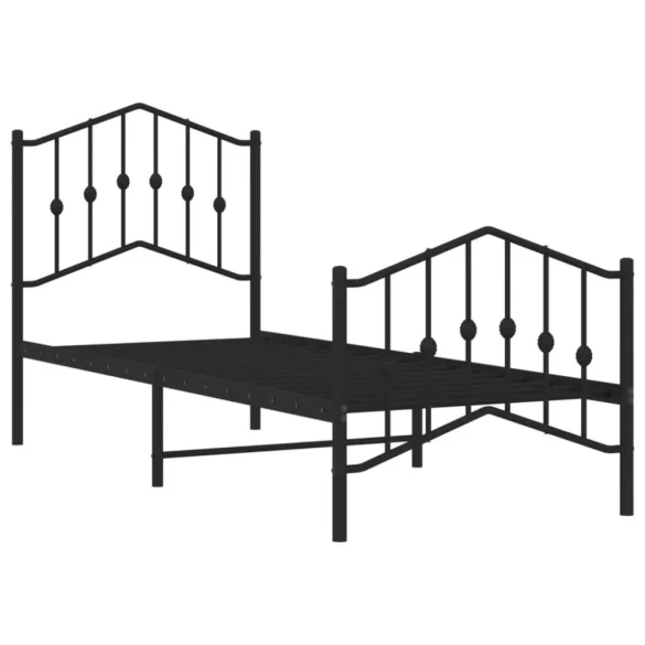 fekete fém ágykeret fej- és lábtámlával 75 x 190 cm