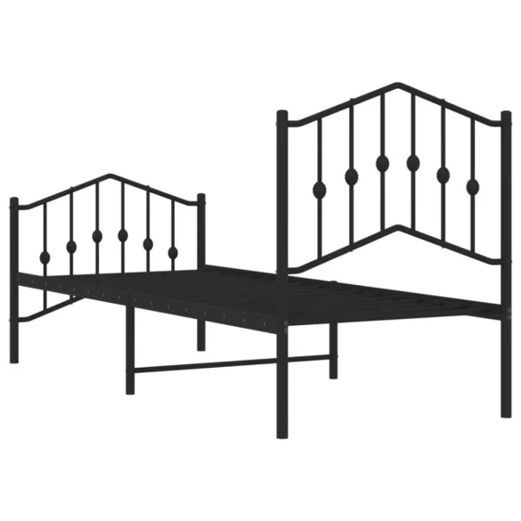 fekete fém ágykeret fej- és lábtámlával 75 x 190 cm