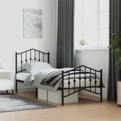 fekete fém ágykeret fej- és lábtámlával 80 x 200 cm