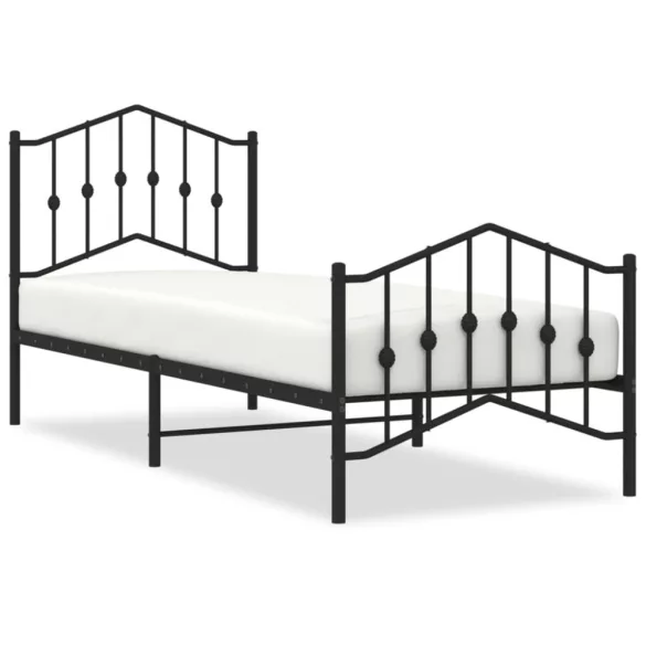 fekete fém ágykeret fej- és lábtámlával 80 x 200 cm