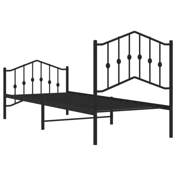 fekete fém ágykeret fej- és lábtámlával 80 x 200 cm