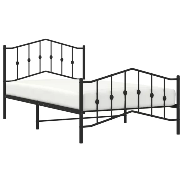 fekete fém ágykeret fej- és lábtámlával 100 x 200 cm