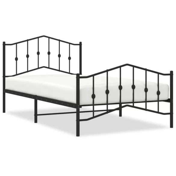 fekete fém ágykeret fej- és lábtámlával 107 x 203 cm