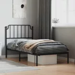 fekete fém ágykeret fejtámlával 90 x 200 cm