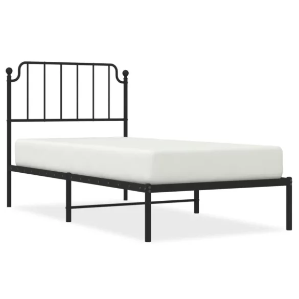 fekete fém ágykeret fejtámlával 90 x 200 cm