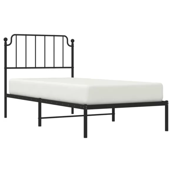 fekete fém ágykeret fejtámlával 90 x 200 cm