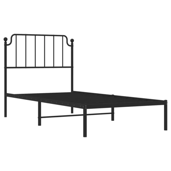 fekete fém ágykeret fejtámlával 90 x 200 cm