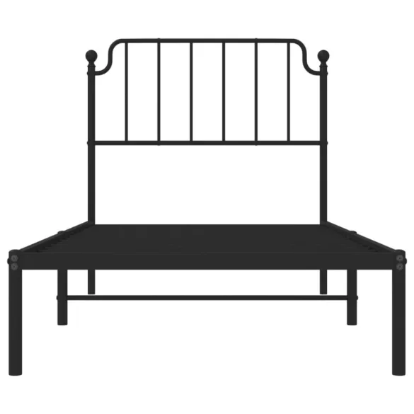 fekete fém ágykeret fejtámlával 90 x 200 cm