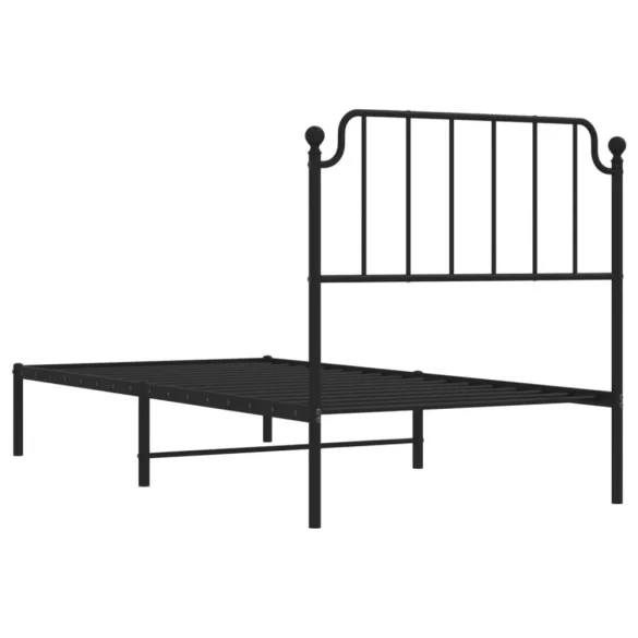 fekete fém ágykeret fejtámlával 90 x 200 cm