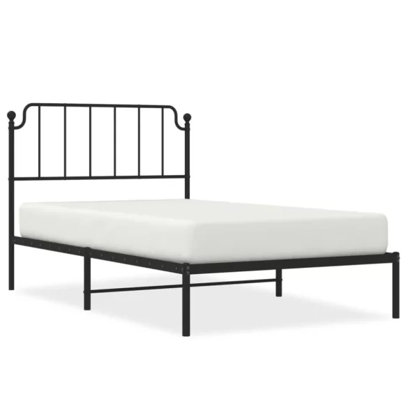 fekete fém ágykeret fejtámlával 107 x 203 cm