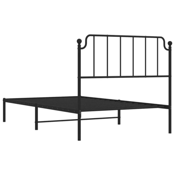 fekete fém ágykeret fejtámlával 107 x 203 cm