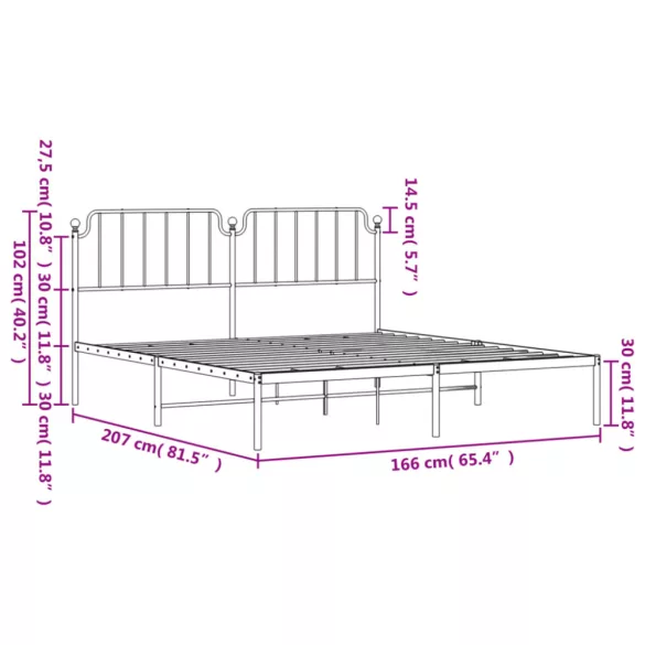 fehér fém ágykeret fejtámlával 160 x 200 cm