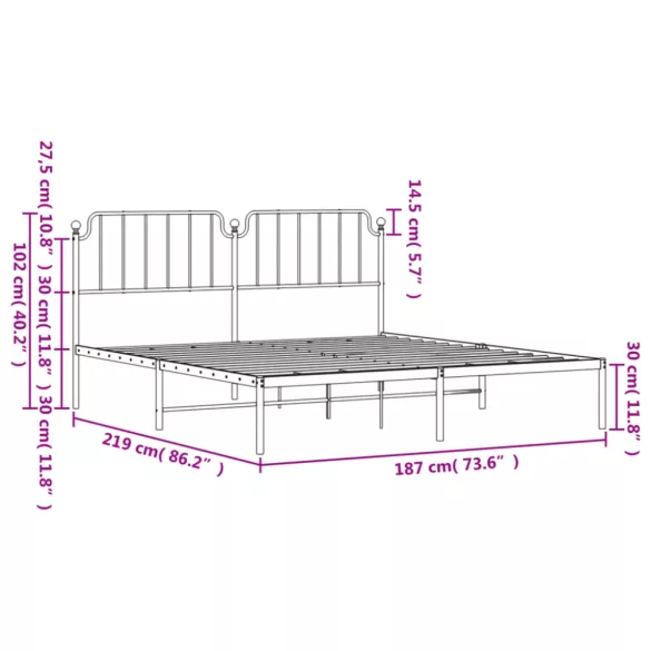 fehér fém ágykeret fejtámlával 183 x 213 cm