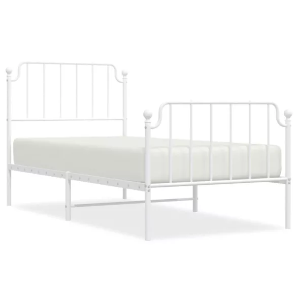 fehér fém ágykeret fej- és lábtámlával 90 x 200 cm