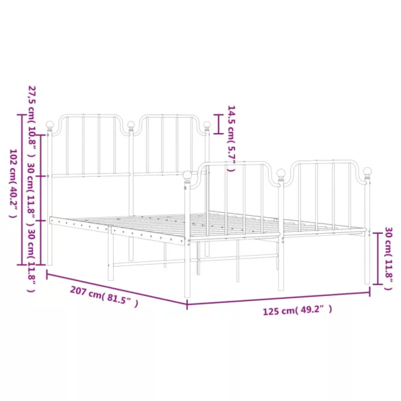 fehér fém ágykeret fej- és lábtámlával 120 x 200 cm
