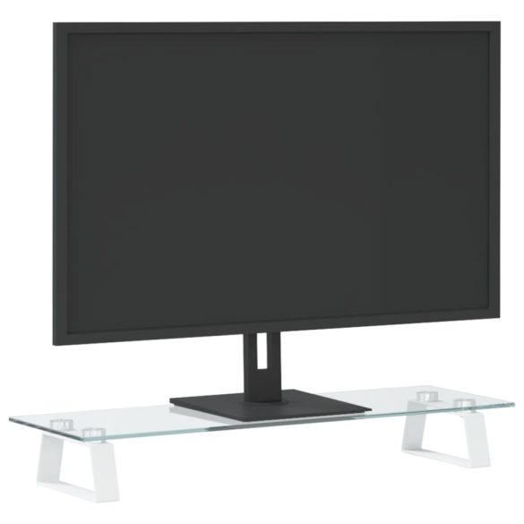 fehér edzett üveg és fém monitorállvány 60 x 20 x 8 cm