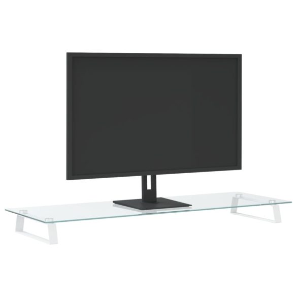 fehér edzett üveg és fém monitorállvány 100 x 35 x 8 cm