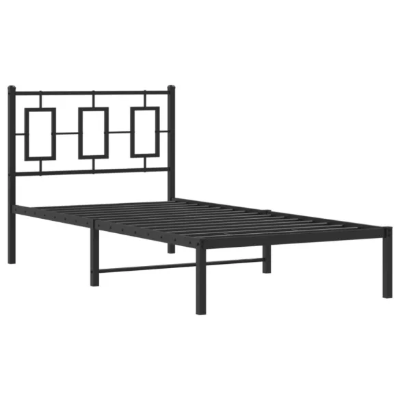fekete fém ágykeret fejtámlával 90 x 190 cm