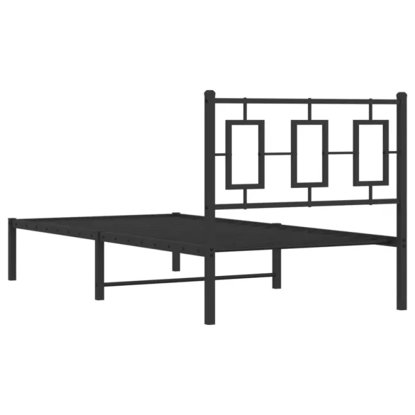 fekete fém ágykeret fejtámlával 90 x 190 cm