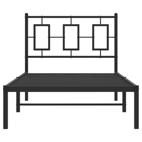 fekete fém ágykeret fejtámlával 90 x 200 cm