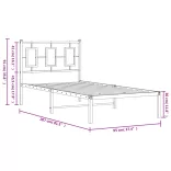 fekete fém ágykeret fejtámlával 90 x 200 cm