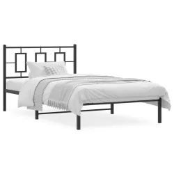 fekete fém ágykeret fejtámlával 107 x 203 cm