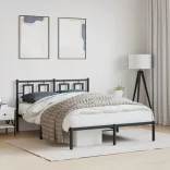 fekete fém ágykeret fejtámlával 135 x 190 cm