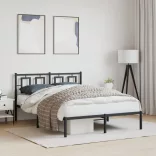 fekete fém ágykeret fejtámlával 140 x 190 cm