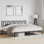 fekete fém ágykeret fejtámlával 193 x 203 cm