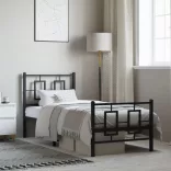 fekete fém ágykeret fej- és lábtámlával 75 x 190 cm