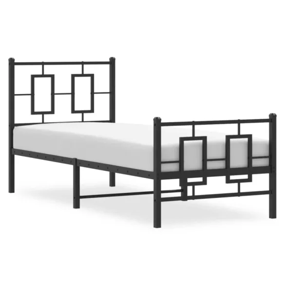 fekete fém ágykeret fej- és lábtámlával 75 x 190 cm